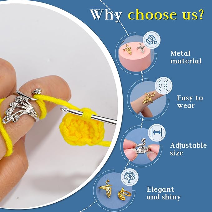 Yizzvb 34 Pcs Adjustable Crochet Ring Set, 8 Pcs Knitting Ring, Tension Thimble for Crocheting, Thimble for Finger, Stitch Markers Plastic Needles for Beginners, Crochet Accessories with Storage Box