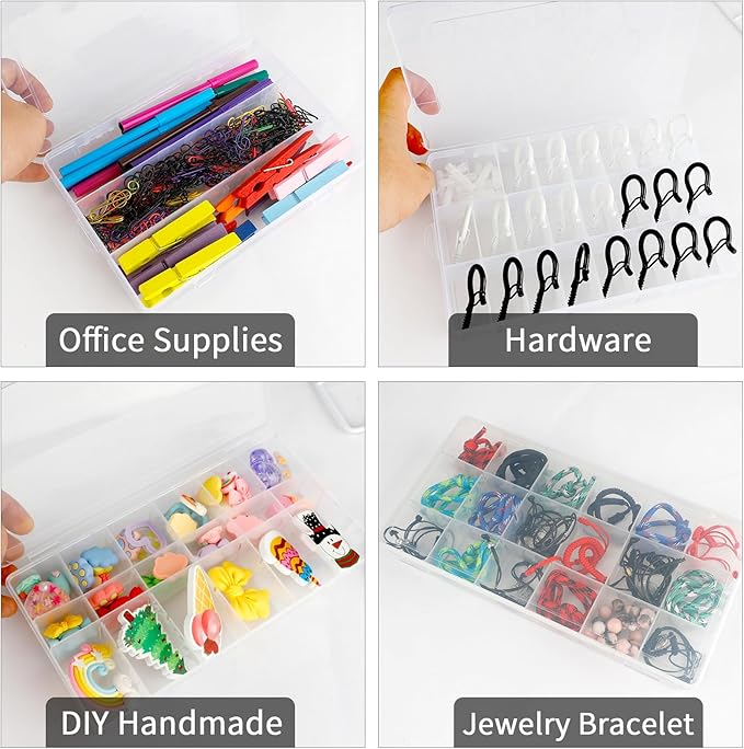 OALCQ Craft Organizers And Storage Box 18 Grids Clear Plastic Bead Organizer With Dividers, Clear Craft Storage for Beads, Earrings, Pills, Jewelry, Screws, Seeds, Small Parts, Hair Ties