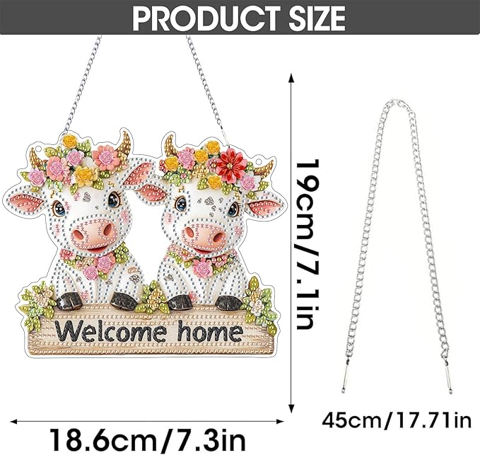 SKRYUIE Cattle Hanging Diamond Art Kits for Adults Pendant Suncatcher, Special Shaped Crystal DIY Pearl Diamond Painting Kit, Gift for Mother Spring Summer Window Wreath Decor 7.48 x 7.32 Inch A37