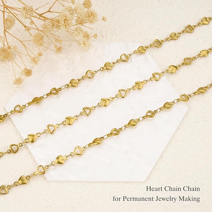 GTVOODX 18k Gold PVD Bulk Chains for Jewelry Making 13 Feet Stainless Steel Cross Flower Link Chain Waterproof Hypoallergenic DIY Permanent Jewelry Making Supplies