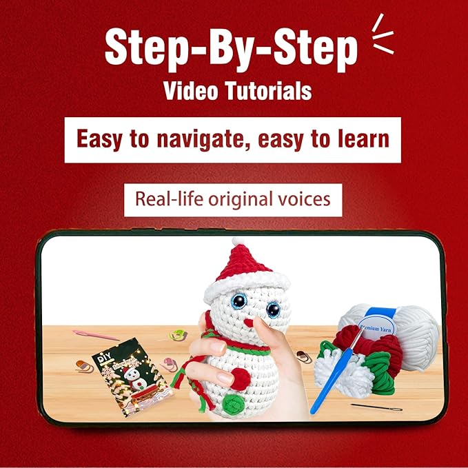 Kovarela Beginners Crochet Kit with Simple Crochet Yarn - with Step-by-Step Video Tutorials (Snow Man)