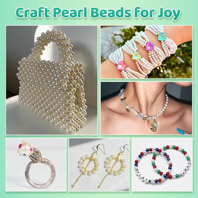 2400pcs Pearl Beads, 47 Colors Round Beads for Bracelets, Multicolor Bracelet Making Kit, for Jewelry Making with Elastic String, DIY Crafts Set (6mm)