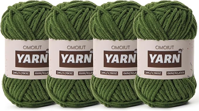 4 Packs Plush Chenille Chunky Crochet Yarn - Baby Yarn for Crocheting Soft - Velvet Yarns Knitting for Blankets Crafts - Fluffy Amigurumi Yarns 200g/262.5yds (4 Pine Green)
