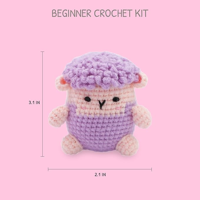 HOUSE CREATIVITY Beginner Crochet Kit for Adults, Beginners Crocheting Knitting Kit with Yarn Sets, Step-by-Step Video Tutorials,Animal Craft Kit, Holiday Birthday Gifts(Sheep)