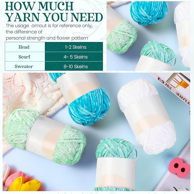 Xinnun 12 Skeins 1116 Yards Chenille Velvet Soft Thick Plush Yarn Bulk for Crocheting Knitting Blanket DIY Weaving Craft, 6mm, 3.5 Oz/Skein(Green Series)
