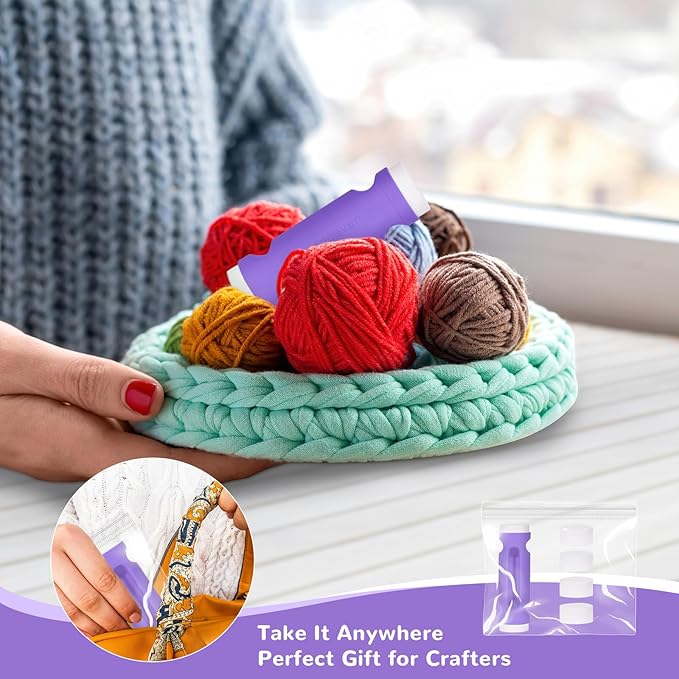Crochet Loop Guide for Beginners, Durable Plastic 4" Crochet Holder with 6 Replaceable Sponges, Reusable Yarn Guide Tool Accessories for All Yarn Types, Easy Start Crochet Ring Aid (Purple)