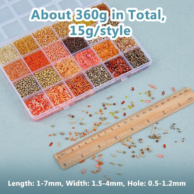 DICOSMETIC 21455Pcs Orange Glass Seed Beads Tube Beads Bugle Bead Bracelet Kit Tiny Bead Kit for Adult DIY Bracelet Necklace Jewelry Making About 8/0, Hole: 0.5-1.2mm