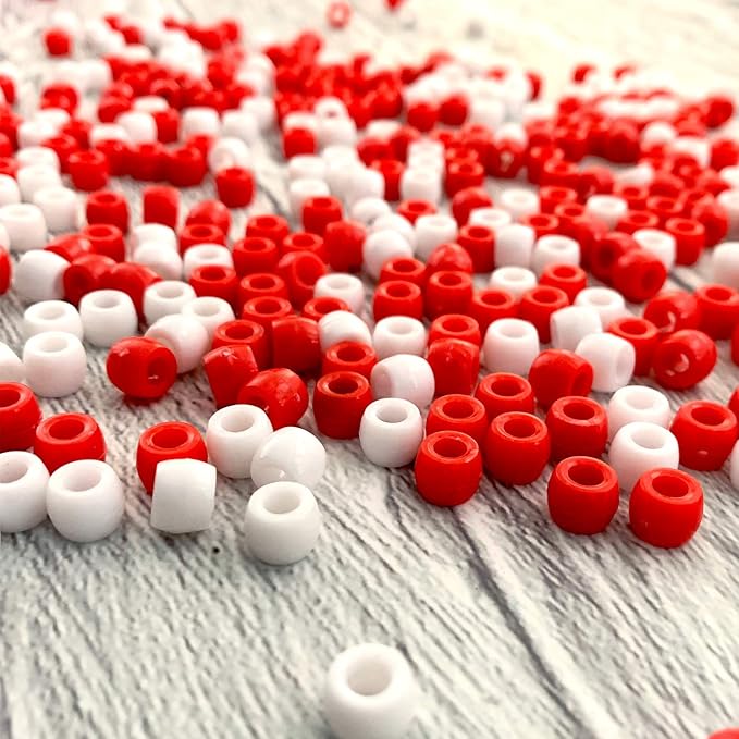 llxieym 1200 pieces christmas pony beads plastic beads craft beads for christmas diy craft making (red and white)