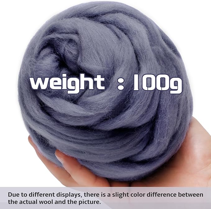 3.53oz Wool Roving, Fiber Roving Wool Top, Pure Wools, Chunky Yarn, Spinning Wool Roving for Needle Felting Wet Felting DIY Hand Spinning (Dark Purple)