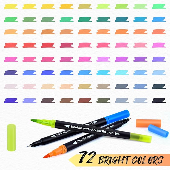 72 Colors Markers, Fine Tip and Brush Tip Coloring Markers Set for Artist Adults Colors Illustration, Dual Marker s Brush Pens Kit for Adult Coloring Book, School Supplies, Drawing Art DIY Crafts