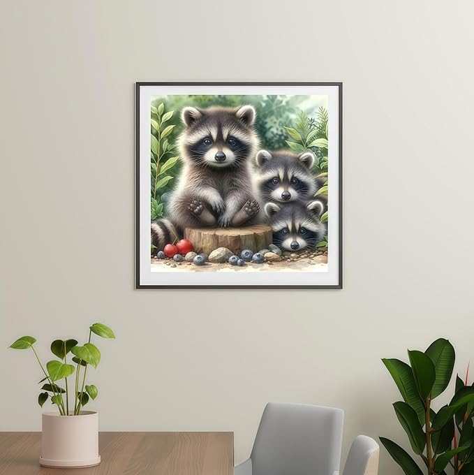 BYGFHLYW 5D Animals Diamond Painting Kits for Adults, Raccoon Family Diamond Art Kits for Adults Beginner, DIY Full Drill Diamond Dot Gem Painting for Home Wall Decor 13.78x13.78inch