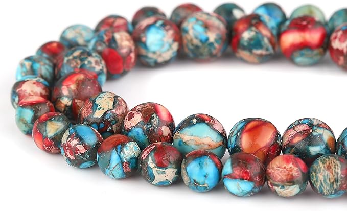 youngbling natural gemstone beads for jewelry making,10mm red blue imperial jasper polished round smooth stone beads for bracelet necklace 15 inch