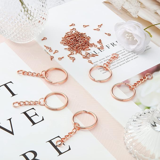 Hotop 360 Pcs Key Rings for Crafts Keychain Making Kit Including 90 Open Jump Rings Connectors, 180 Small Screw Eye Pins Hooks Bulk for DIY Keychain Supplies Crafts Jewelry Making(25 mm,Rose Gold)