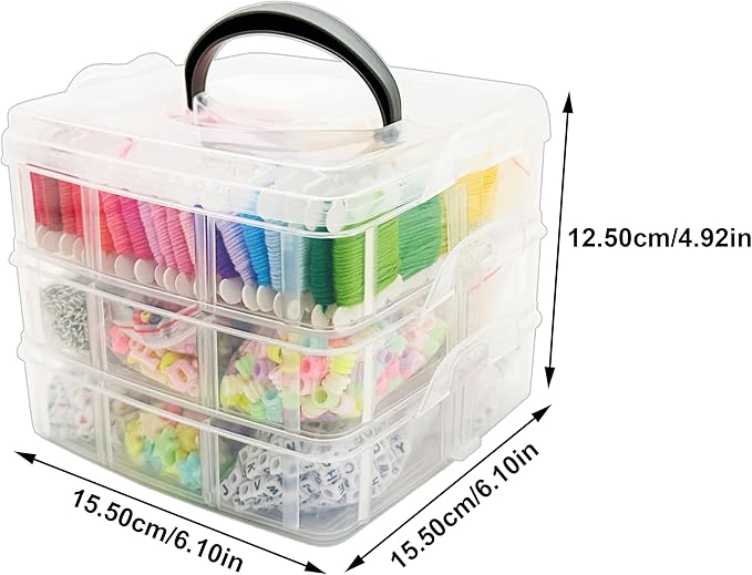 JINNBEY 4655 Pcs Jewelry Making Kits, DIY Bracelet Necklace Portable Three-Layer Spacer Box - Includes 24 Color Cotton Thread & Letter Bead & Tools, The Gift Set for Handicraft Enthusiasts
