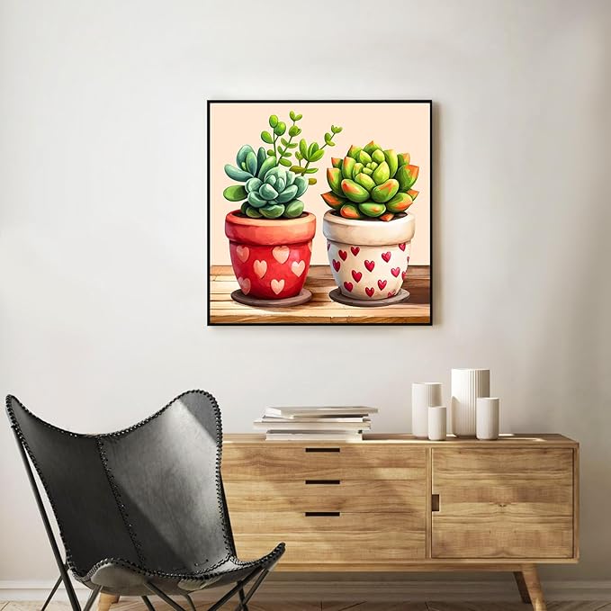 Framed Paint by Numbers Kit for Adults Beginner Succulent, Adult Paint by Number Kits on Canvas Framed Plant, DIY Acrylic Oil Painting by Numbers with Frame, Perfect for Home Decor Gift 10 X 10 Inch