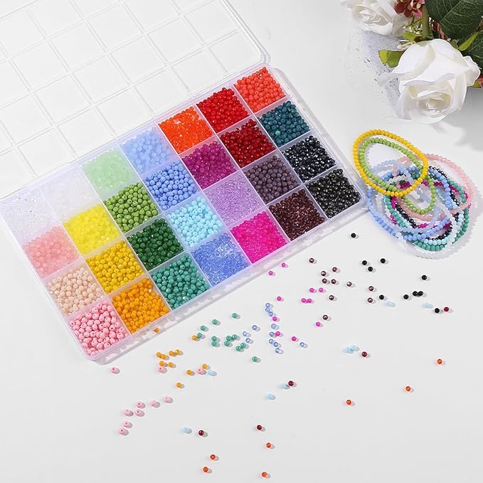 sanendin 2800pcs Crystal Beads Jewelry Making Kit -28 Colors 3mm Crystal Glass Beads for Bracelets Making Kit, AB Colored Crystal Glass Beads Bracelet Necklace Making Kit DIY Crafts for Adults Woman