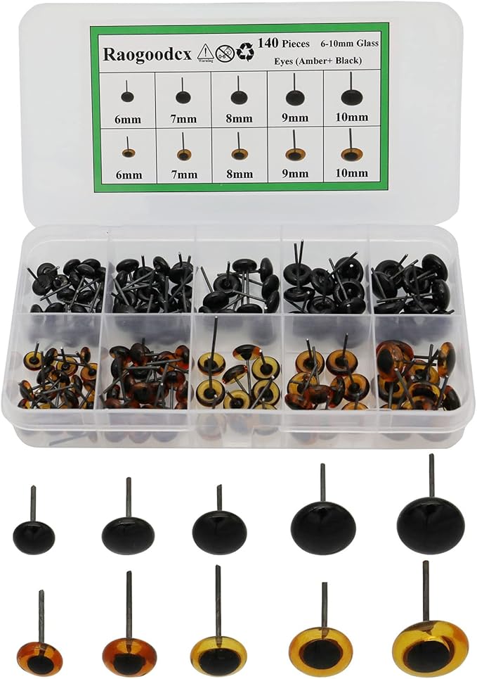 140Pcs Needle Felting Eyes 6-10mm mini Glass Amber with Black Eyes Kits for Teddy Puppets Dolls Wool Felting Crafts