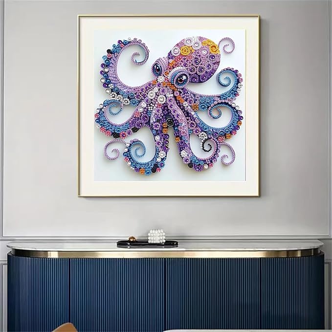 SHICERNHJ 5D Diamond Painting Kits for Beginners,Animal Special Shape Diamond Art Kits for Purple Octopus DIY Crystal Rhinestones Paint By Diamonds and Crafts for Adults Home Wall Decor 12 X 12inch