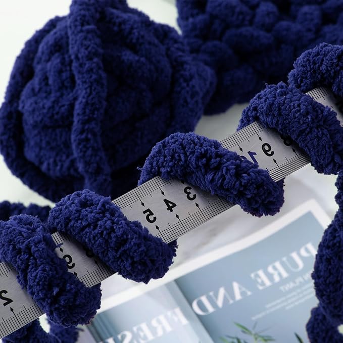 BALAPET 8 Pack Chunky Chenille Yarn for Crocheting & Knitting, 27yds 8 oz Each Skein Soft Fluffy Kitting Yarn Set, Thick Velvet Plush Yarn for Handcrafts Weaving Making Blankets, Navy Blue