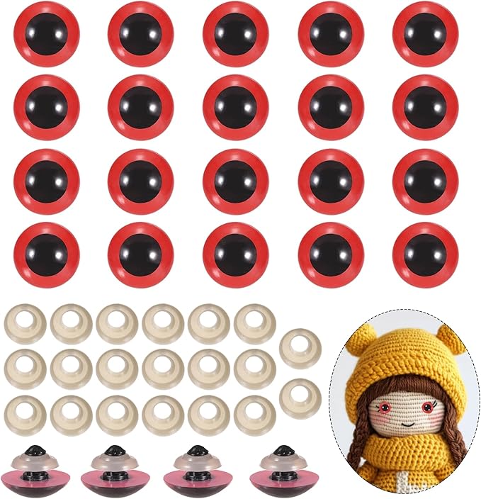 PATIKIL 16mm Safety Eyes, 20Pcs Realistic Doll Crocheting Safety Eyes with Washers for Decor Crochet Accessories Dolls Craft Halloween, Red