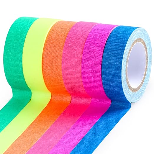 6 Colors Neon Tape for Fluorescent UV Blacklight Glow in The Dark Tape for Party Decoration, 0.6 inch x 16.5 ft