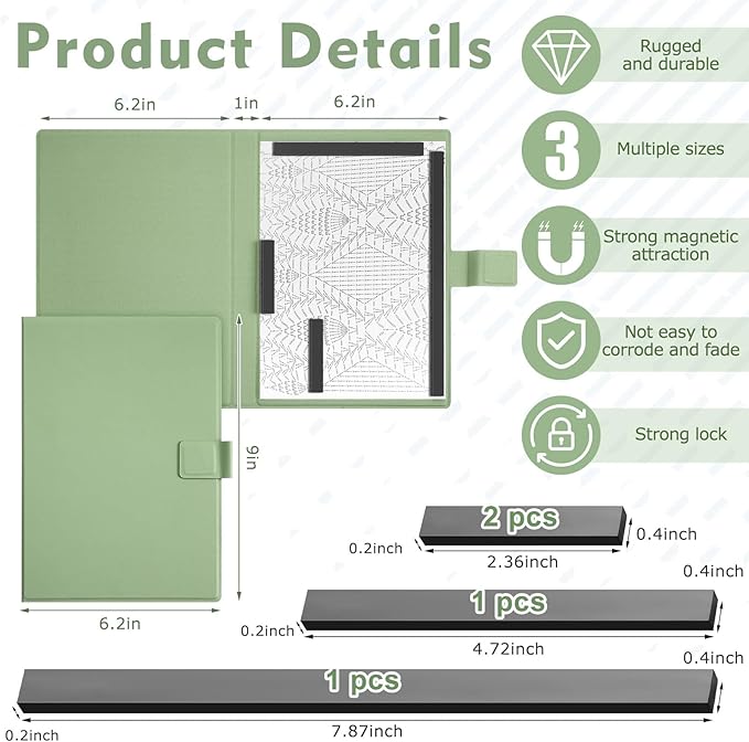 Flutesan 1 Pcs Sage Green Knitting Pattern Holder, Fold up Cross Stitch Knitting Chart Keeper with 4 Pcs Replacement Magnets, Cross Stitch Accessories Supplies, Unfolded Size 13.2 x 9 Inch