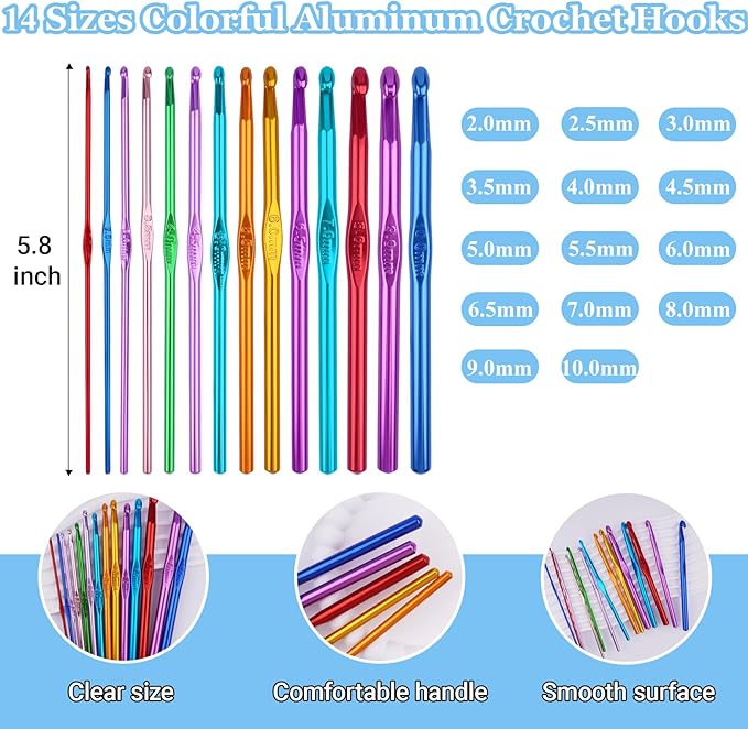 Hobekoee 23 Sizes Crochet Hooks Set with Case,2mm-10mm Ergonomic Crochet Needles for Arthritic Hands,Complete Crochet Kit for Beginners and Experiencer