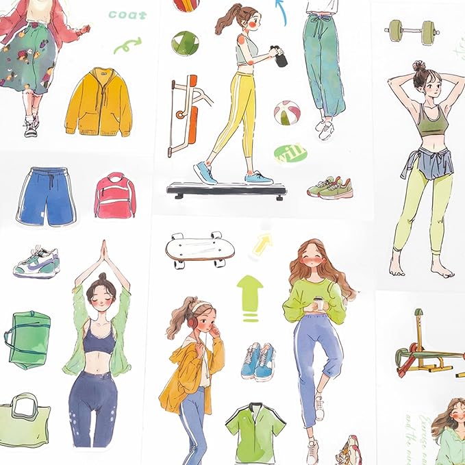 Movement Rhythm Sticker Scrapbooking Supplies for Junk Journal, 20 Sheets PET Stickers - Vintage Journaling Stickers, Ephemera Sticker Book Pre Cut(TZ-009-007)