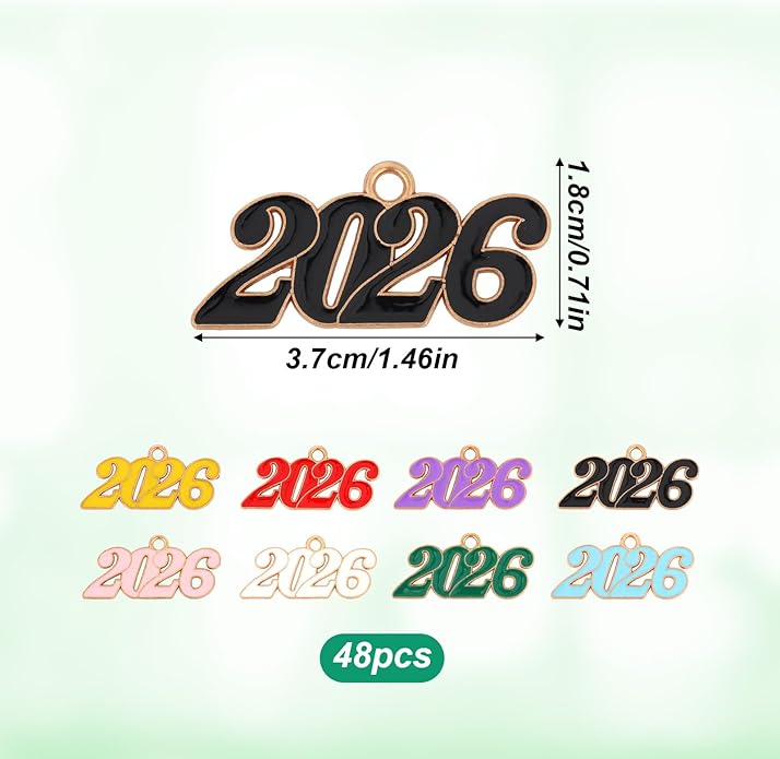 2026 Charms, 8 Colors Zinc Alloy 2026 Year Charms for Crafts New Year Graduation Tassel for Craft DIY Jewelry Making Party Decoration