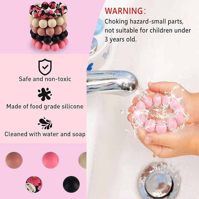 ASTARON 100 Pcs 15mm Silicone Beads for Keychain Making, Off-White Pink Black Round Beads Bulk for Halloween Bracelets Crafts Beadable Pens Decorations Jewelry Making Halloween Party Favors Supplies