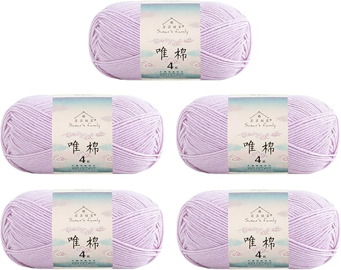Susan's Family 4 ply 60% Cotton 40% Acrylic Yarn - Soft & Durable - 5 x 50g (1.76oz) - 655 Yards for Knitting & Crocheting - Baby Blankets, Amigurumi, Sweaters & More