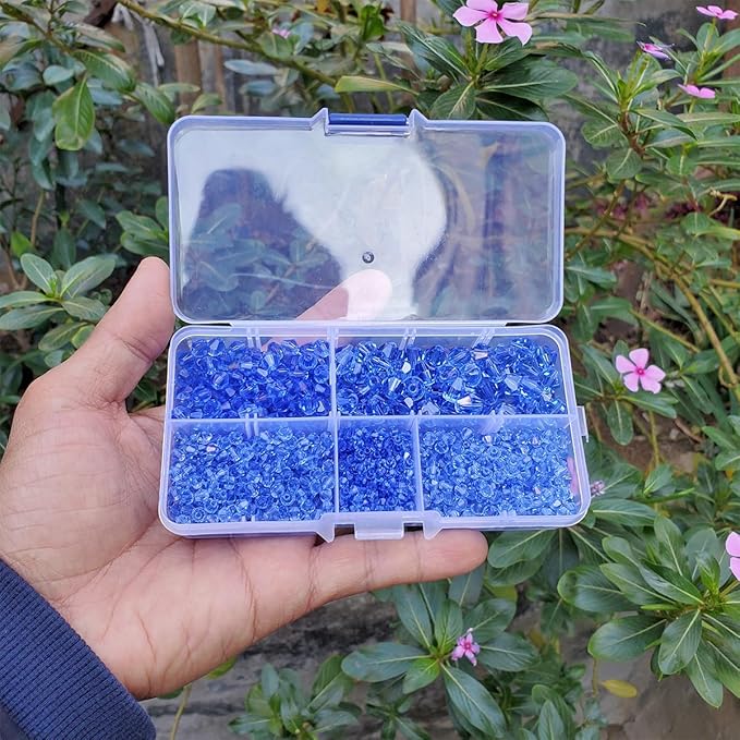Light Blue Bicone Glass Beads for Jewelry Making, Faceted Crytal Spacer Beads for Bracelet Necklace Earring (3mm 4mm 6mm 8mm Mixed Sizes, 1040pcs)