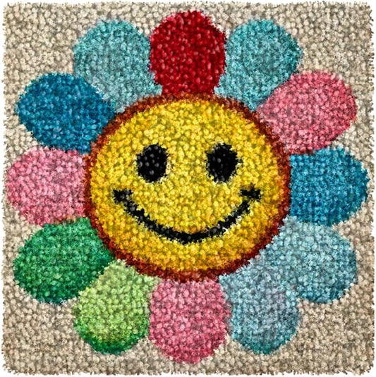 Numptain Latch Hook Kits for Adults,DIY Rug Crafts Colorful Smiley Face Pattern Color Printed Canvas,Latch Hook Kits for Beginners Handmade Needlework Crafts Home Decoration,12"x12"