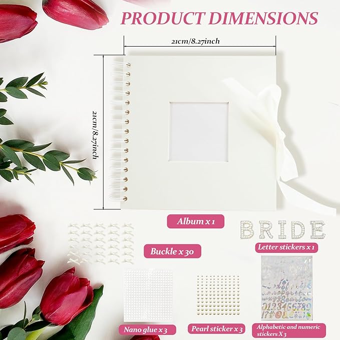 8 x 8 Inch Wedding Scrapbook,Letters To The Bride Scrapbook, Photo Album Includes (photo album, letter stickers, bows, nano glue, letter and number sticker, and pearl stickers)