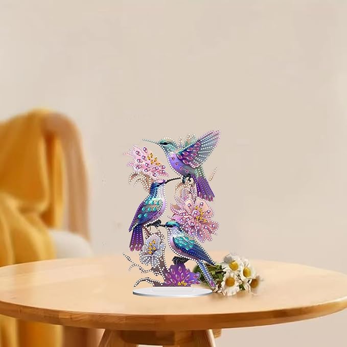 hyzsj DIY Diamond Desktop Ornament Hummingbird, Crystal Diamond Art Painting Tabletop Ornaments Single Sided, Diamond Ornament for Adult Beginner Home Office Decor Crafts Gift