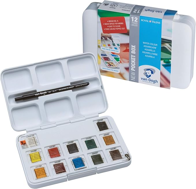 Van Gogh Watercolor Paint Set, Plastic Pocketbox, 12-Half Pan General Selection