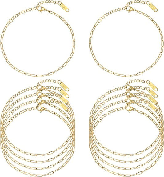 Swyabi 10 PCS Stainless Steel Bracelet Chains for Jewelry Making 6.5Inch Gold Plated Paperclip Chain Bulk with Extender