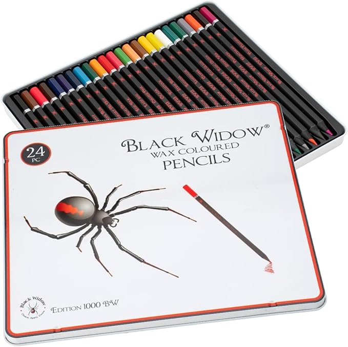 Black Widow Coloring Pencils for Adults – 24 Wax Soft Core Colored Pencils for Adult Coloring Books – Vibrant Color Pencil Set (Spider Set)