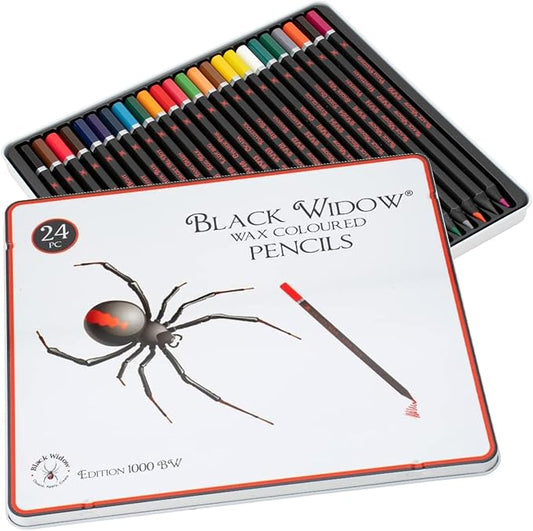 Black Widow Coloring Pencils for Adults – 24 Wax Soft Core Colored Pencils for Adult Coloring Books – Vibrant Color Pencil Set (Spider Set)
