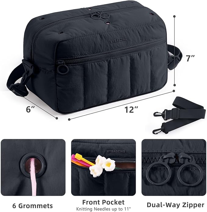 MYBAGZIGN Crochet Bag Organizer for Yarn & Hooks, Large Capacity Yarn Storage Bag with Yarn Holder Holes, Portable Crochet & Knitting Bag for Crocheting on The Go, Craft Travel Bag Gifts for Women