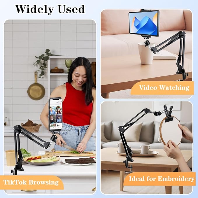 adjustable hand embroidery hoop stand,black cross stitch hoop holder with 360° rotation,3-in-1 hoop/tablet/phone stand hand free,needlepoint hoop stand,cross stitch stand suitable for embroidery hoops