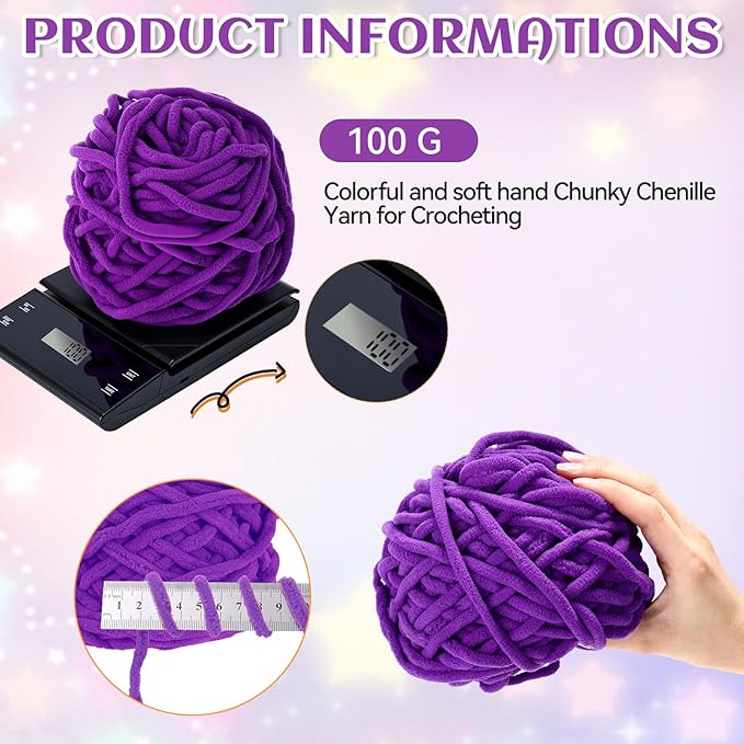 Timgle 12 Skeins Chunky Chenille Yarn for Crocheting, 552 Yards Bulky Purple Thick Fluffy Yarns Soft Velvet Plush Yarn for Hand Knitting Blanket Crafts Project