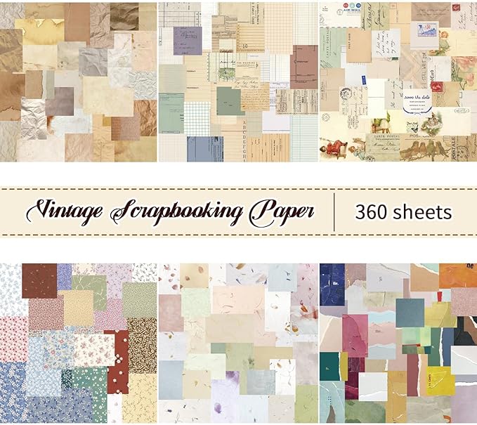 360Pcs Vintage Decor Scrapbook Supplies Kit, Rice Scrapbook Paper, For Junk Journal Supplies, Decoupage Paper,Card Making,And Decoupage Supplies DIY Mixed Media Collage Card