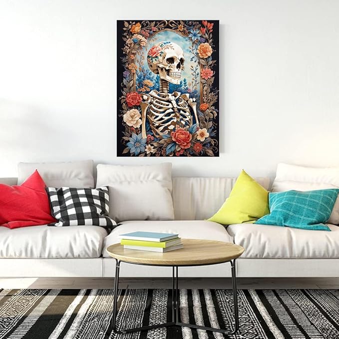 Meothan Skull Flower Diamond Painting Kits for Adults DIY Skull Skeleton Diamond Art Kits Full Round Drill 5D Full Drill Crystal Rhinestone Gem Art Craft Home Wall Decor 12 x 16 Inch