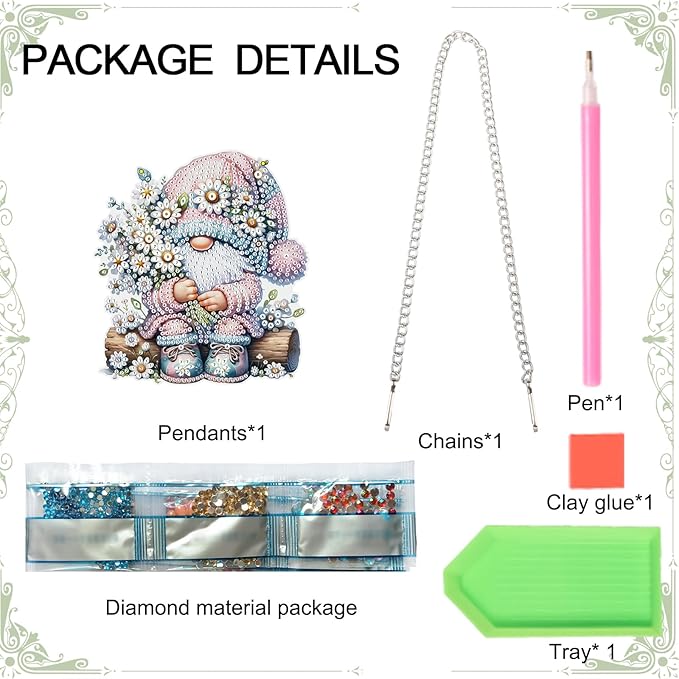 DIY 5D Diamond Painting Hanging Ornament Gnome with Daisy Flowers, Floral Crystal Rhinestone Diamond Art Pendant for Home, Wall, Window, Garden, and Gift
