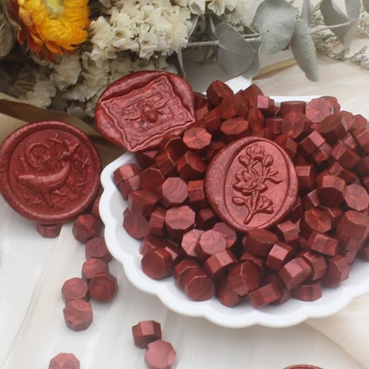 250pcs Burgundy Wax Seal Beads, Andotopee Premium Metallic Wine Red Sealing Wax Pellets for Stamp Seals, Wedding Invitations, Letter Envelopes, Scrapbook DIY Crafts & Formal Documents