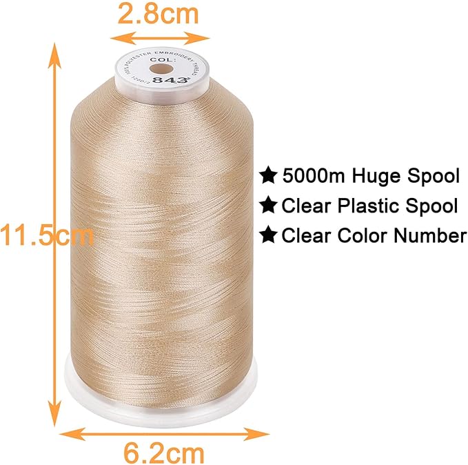New brothread - 2 Huge Spools 5000M Each Polyester Embroidery Machine Thread 40WT for Commercial and Domestic Machines - Beige