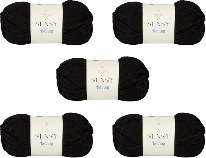 5 Skeins of Sensy Roving Yarn, 3.5 oz, 132 Yards, Gauge 5 Bulky (Black)