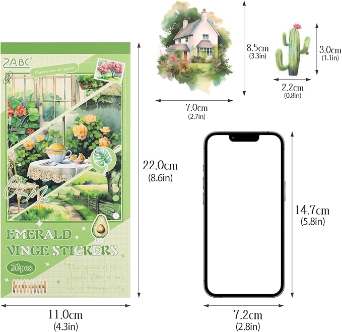 Green Journaling Supplies Sticker, 20 Sheets Scrapbook Sticker Book, Junk Journal Kits Pre-cut Watercolor Scrapbooking Supplies for Adults Planner Cottagecore Decorative DIY Craft Project, 182PCS