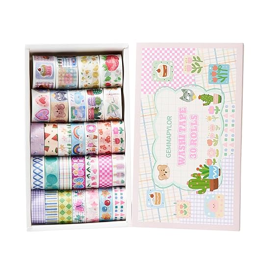 Kwaii Washi Tape 30 Rolls, Decorative Masking Tape for Junk Journal, Scrapbooking Supplies, DIY Crafting Supplies